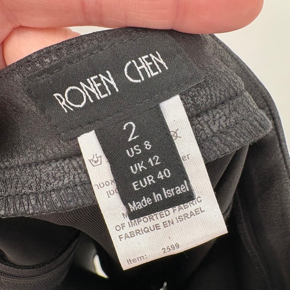 Ronen Chen Black Textured Faux Leather Pencil Skirt US 2 Made in Israel - Picture 7 of 7